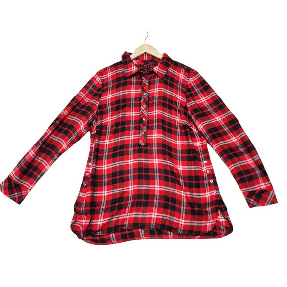 Talbots Red‎ & Black Plaid Long Sleeve Button-Detail Tunic Shirt L - Picture 8 of 8